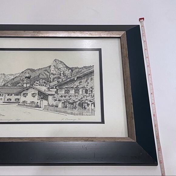 Framed Kofel Oberammergau Germany Signed Drawing Print Passion Play Bavaria Alps - Picture 8 of 10